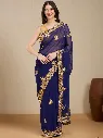 Vervee Couture Royal Blue Georgette Saree with Semi-Stitched Blouse