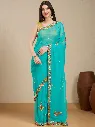Vervee Couture Turquoise Blue Georgette Saree with Semi-Stitched Blouse