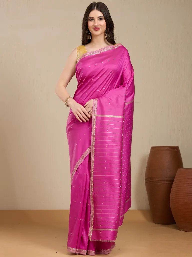 Vervee Couture Pink Silk Blend Saree with Semi-Stitched Blouse | Eka