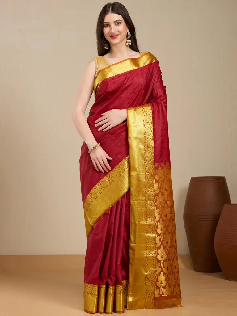 Vervee Couture Deep Red Banarasi Silk Saree