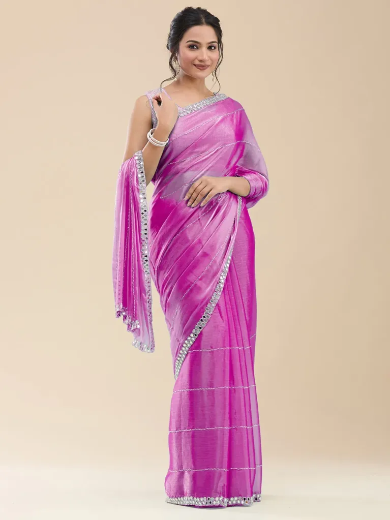Vervee Couture Soft Blush Pink Organza Saree | Neerja