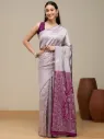Vervee Couture Dusty Lavender Grey Banarasi Silk Saree | Aavya