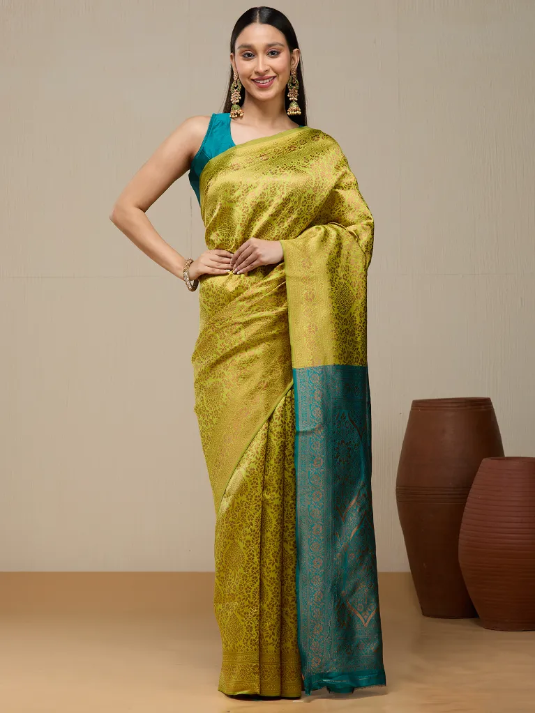 [VC26-AAVYA-D67-04] Vervee Couture Lime Green Banarasi Silk Saree