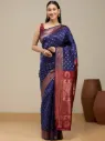 Vervee Couture Classic Navy Blue Banarasi Silk Saree | Aavya