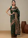 Vervee Couture Bottle Green Banarasi Silk Saree