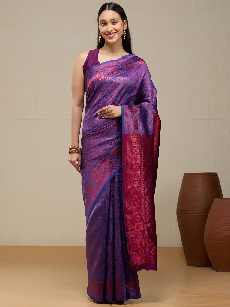 [VC26-AAVYA-D67-09] Vervee Couture Purple Banarasi Silk Saree