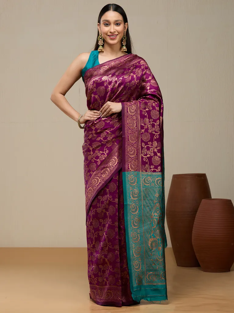 Vervee Couture Royal Purple Banarasi Silk Saree | Aavya