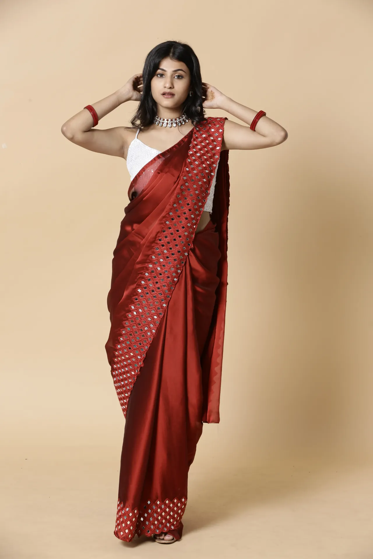 [VC26-AAKRITI-D100-42] Vervee Couture Maroon Designer Saree | Aakriti