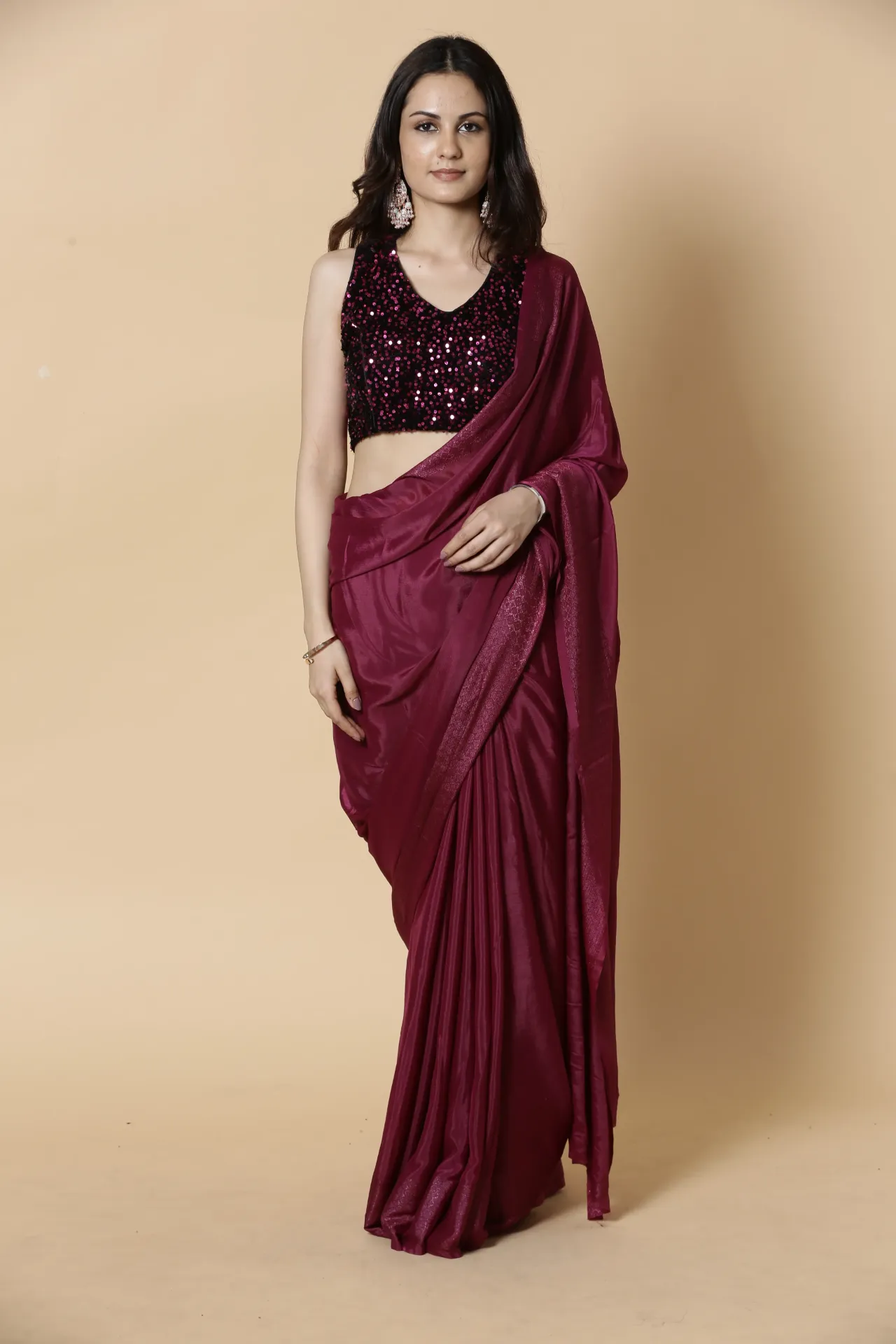 [VC26-AAKRITI-D100-83] Vervee Couture Wine Designer Saree | Aakriti