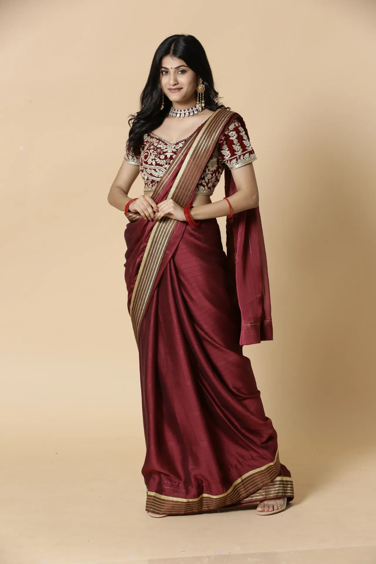[VC26-AAKRITI-D100-41] Vervee Couture Maroon Designer Saree | Aakriti