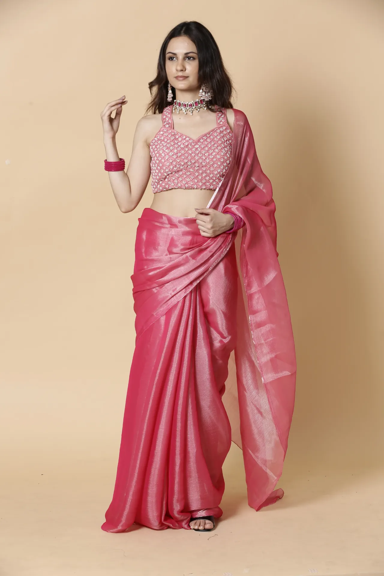 Vervee Couture Baby Pink Ready-to-Wear Designer Saree