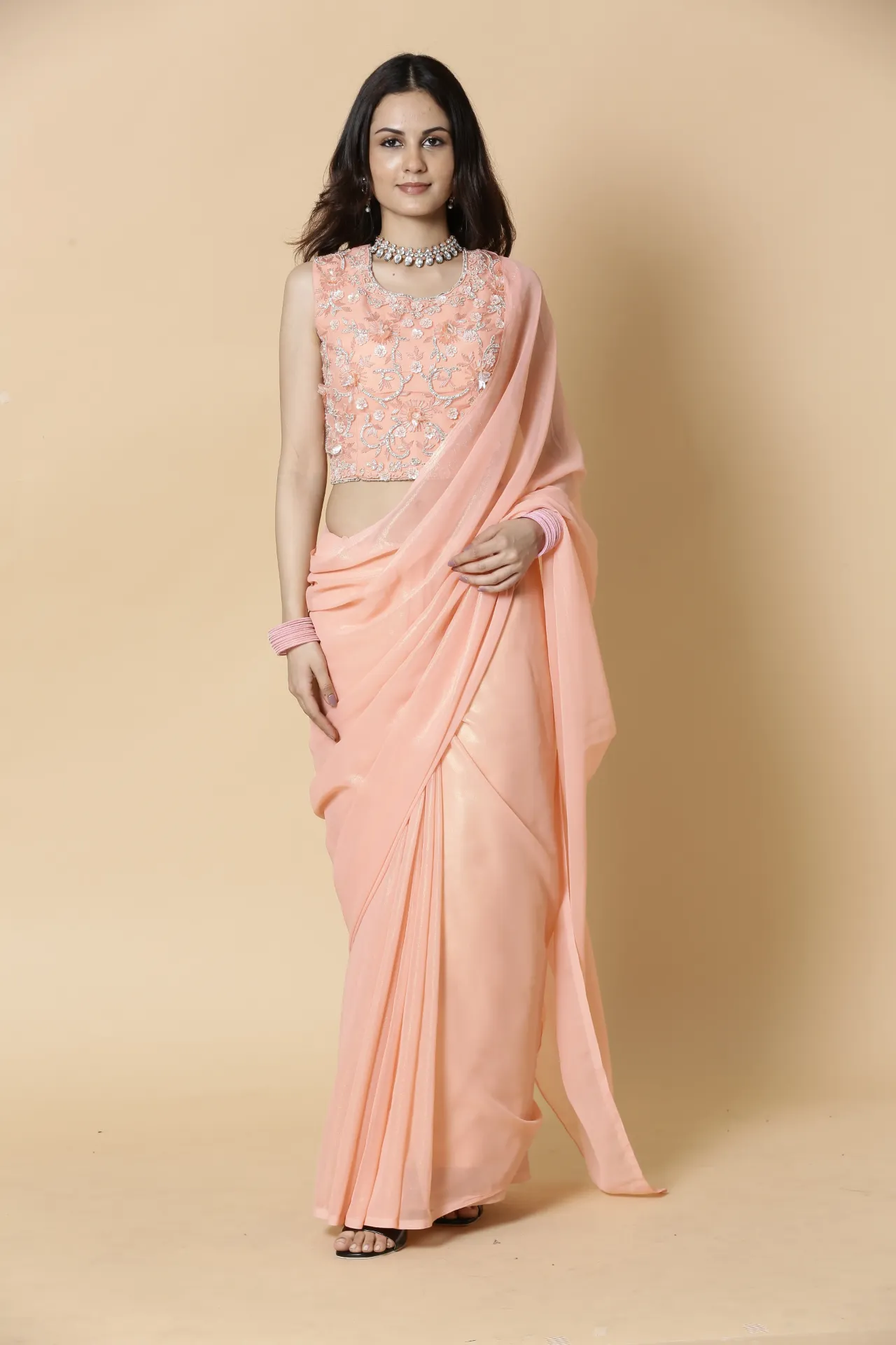 Vervee Couture Beige Ready-to-Wear Designer Saree