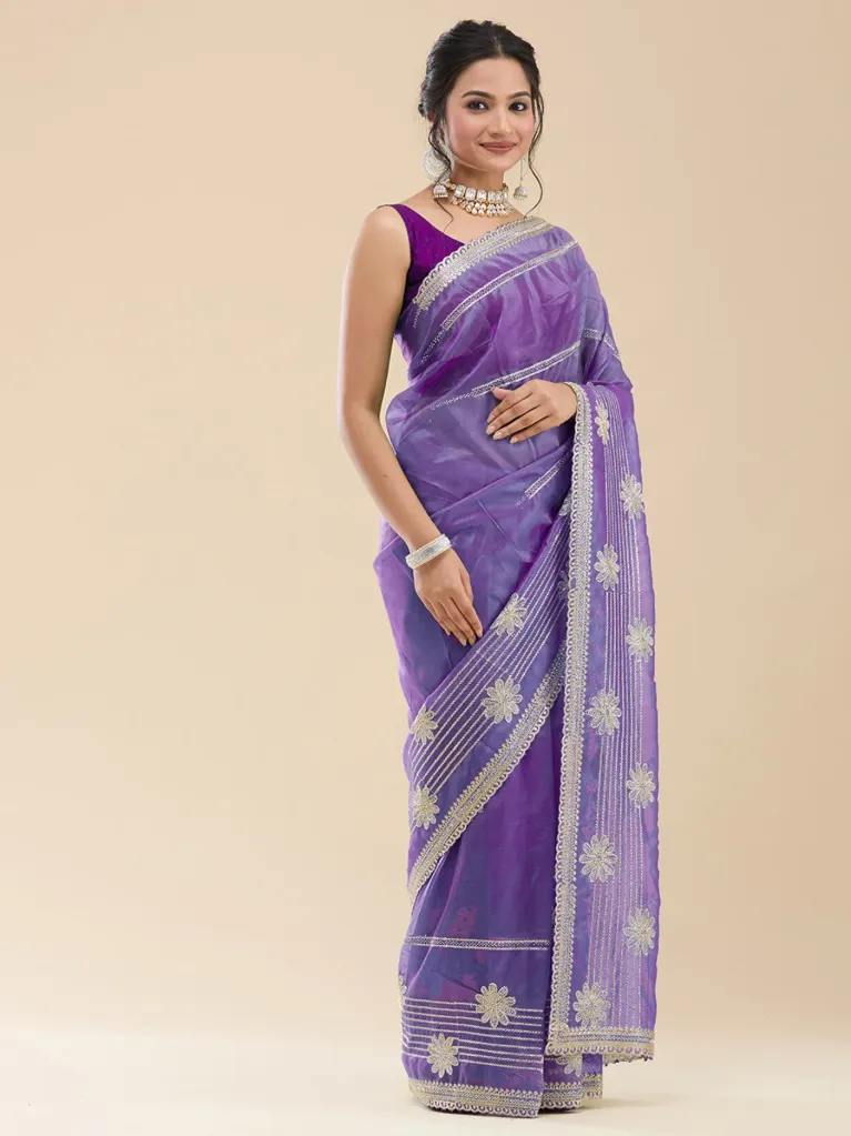 Vervee Couture Deep Mauve Purple Net Saree | Kusum