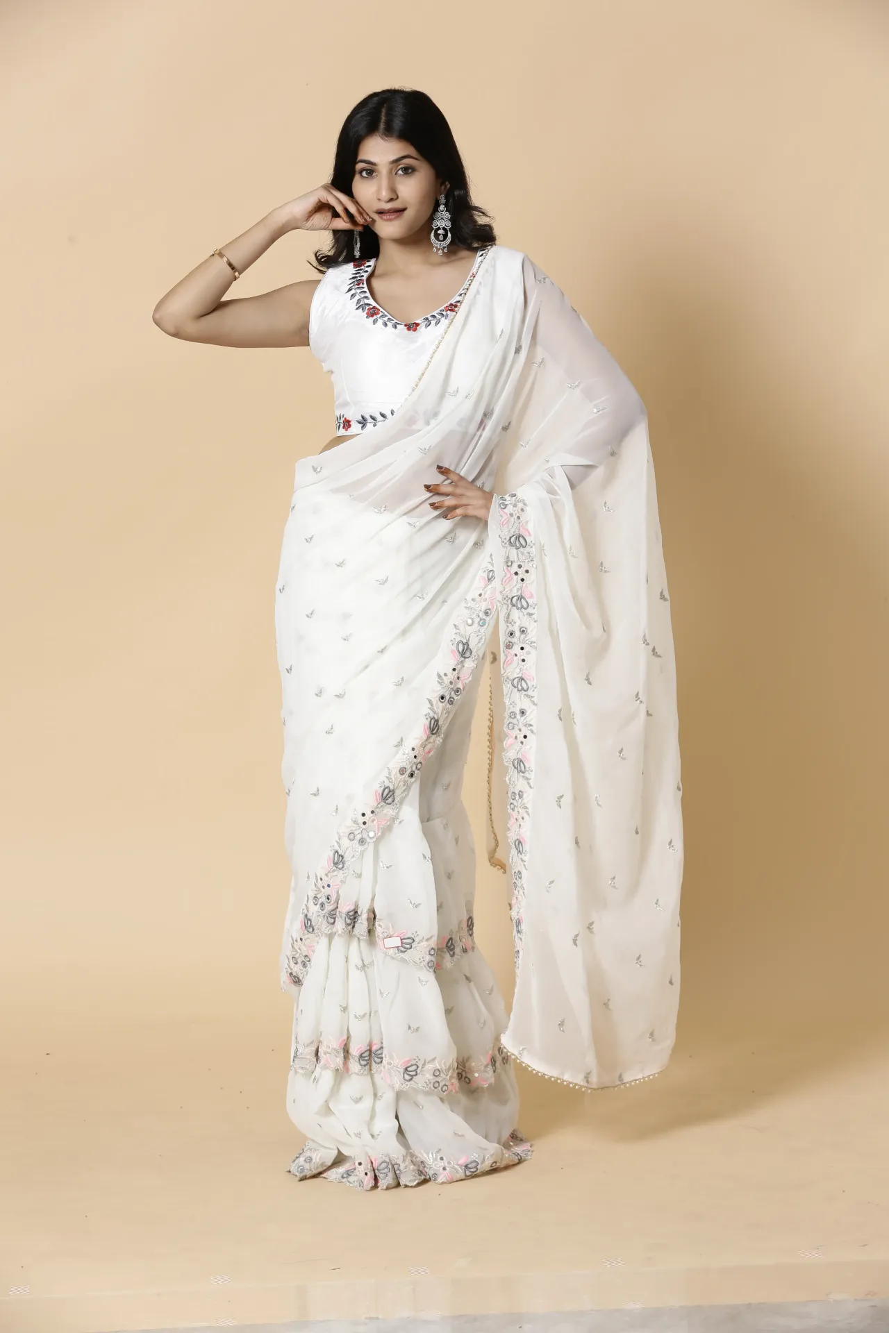 [VC26-AAKRITI-D100-80] Vervee Couture White Designer Saree | Aakriti