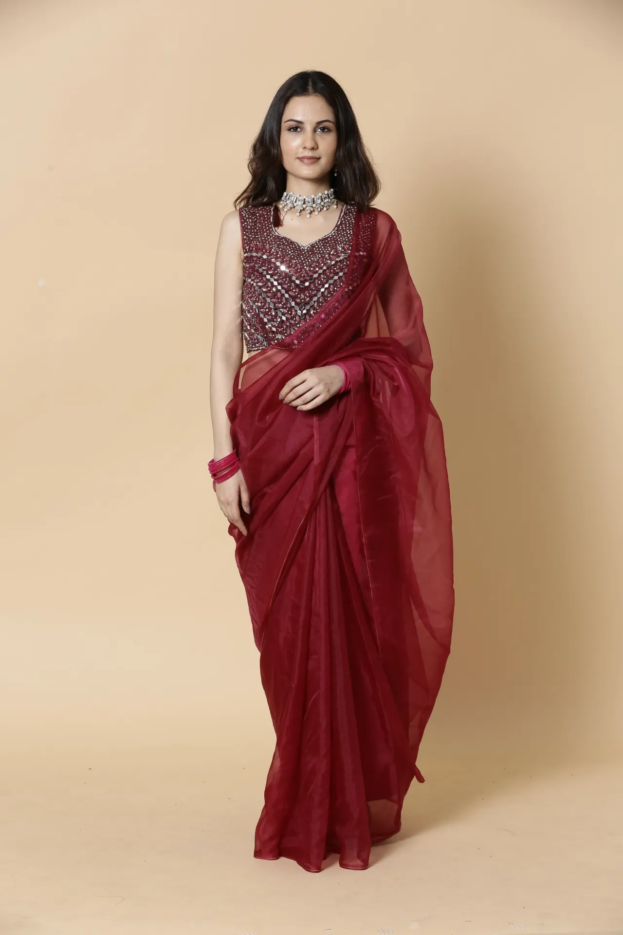 [VC26-AAKRITI-D100-07] Vervee Couture Barn Red Designer Saree | Aakriti
