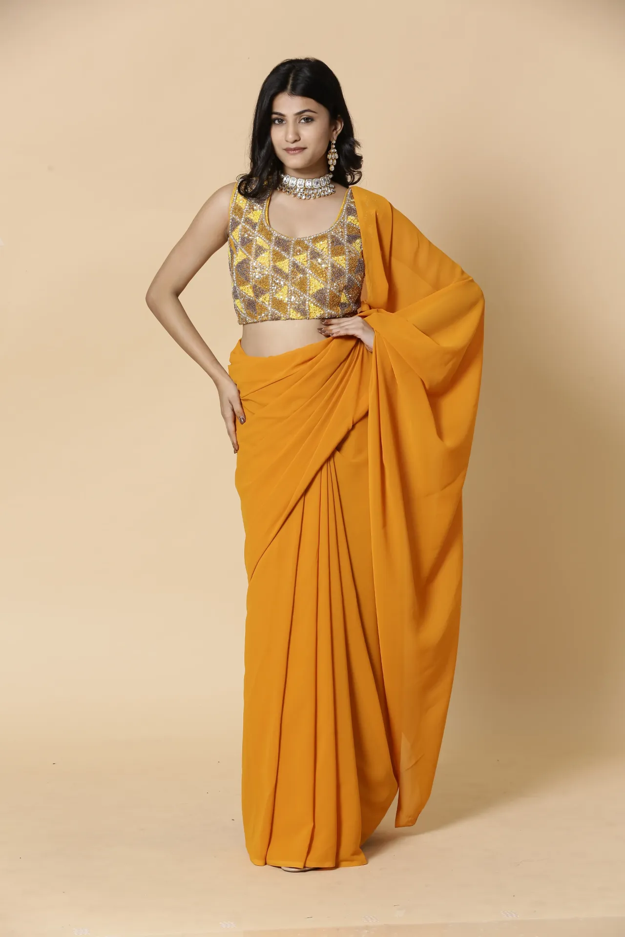 [VC26-AAKRITI-D100-89] Vervee Couture Yellow Designer Saree Aakriti