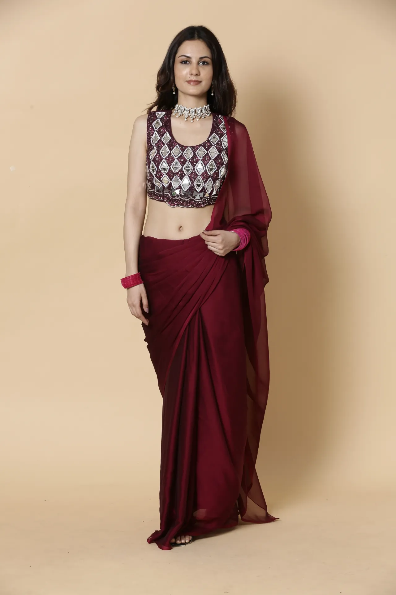 [VC26-AAKRITI-D100-40] Vervee Couture Maroon Designer Saree | Aakriti