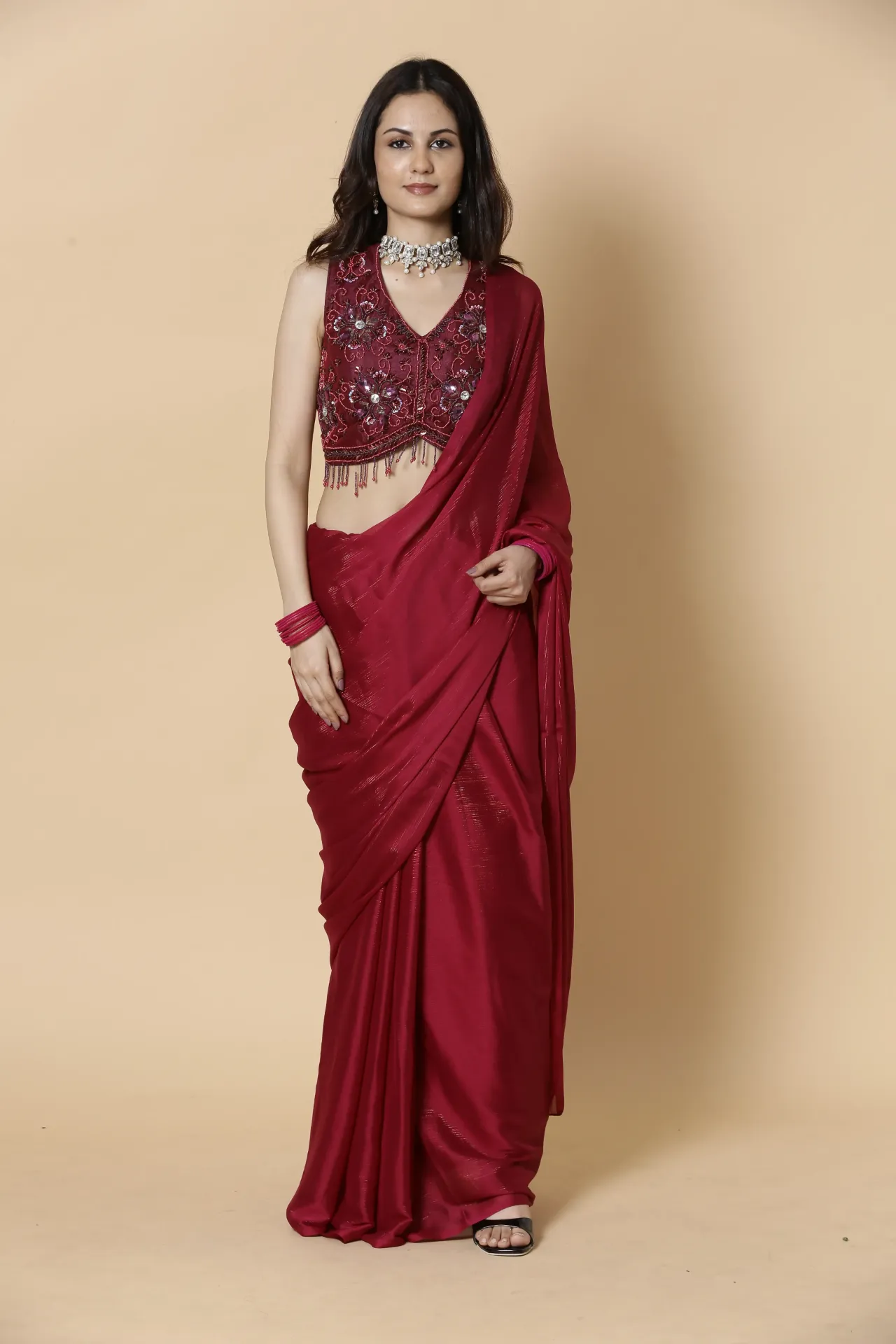 [VC26-AAKRITI-D100-05] Vervee Couture Barn Red Designer Saree | Aakriti