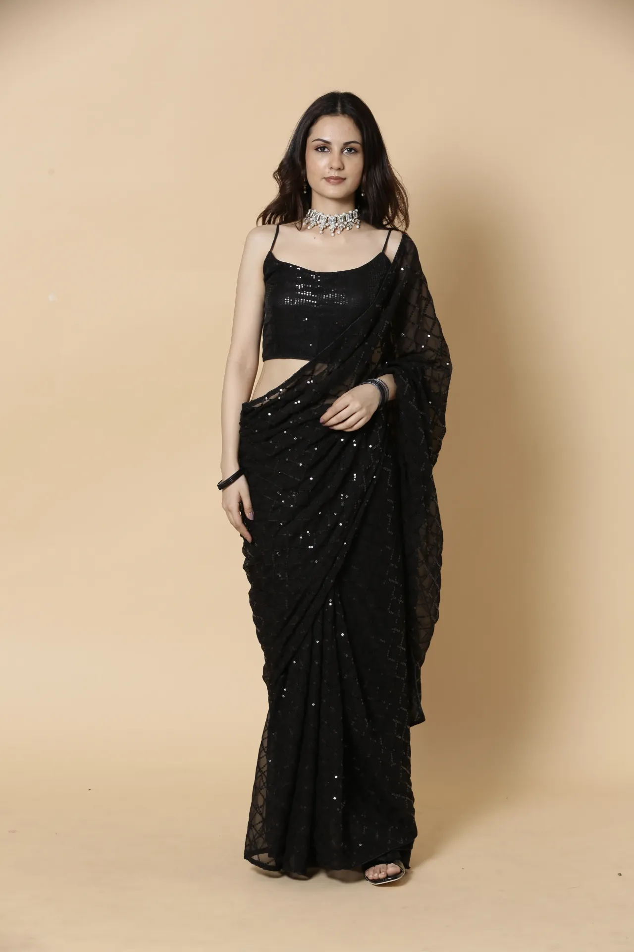 [VC26-AAKRITI-D100-17] Vervee Couture Black Designer Saree | Aakriti