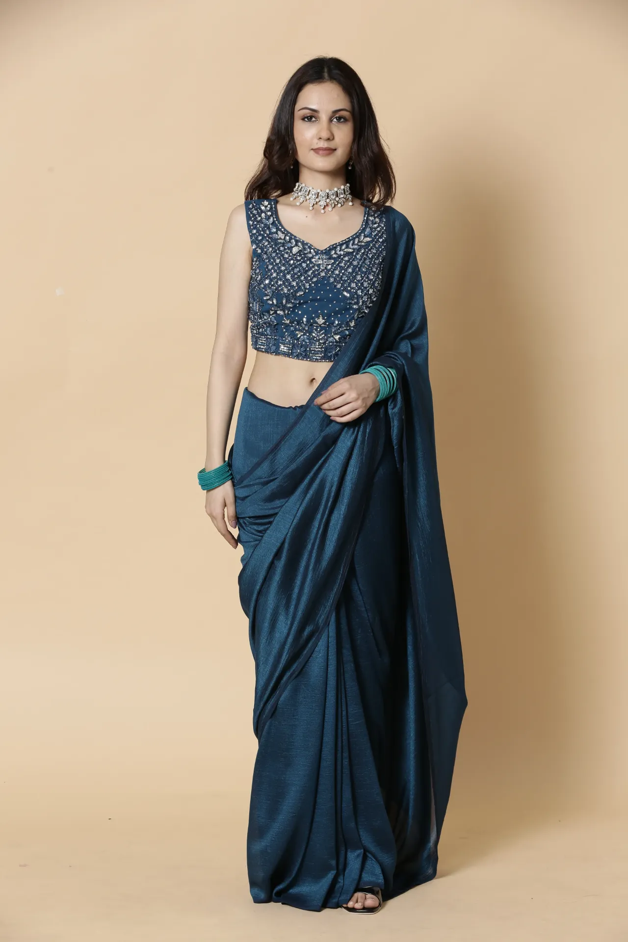 Vervee Couture Deep Teal Blue Designer Saree | Aakriti
