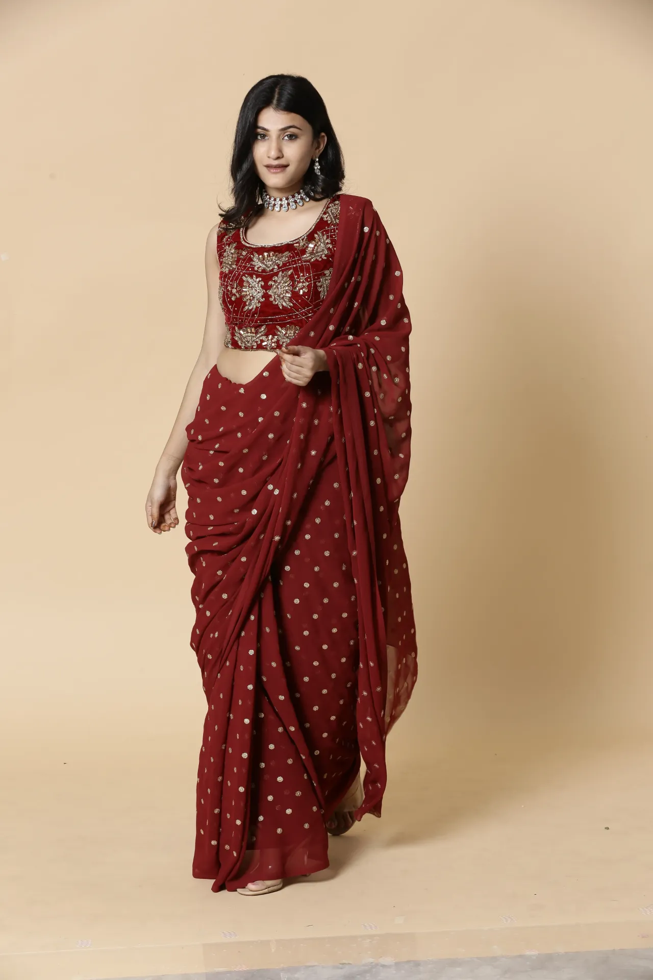 Vervee Couture Maroon Ready-to-Wear Designer Saree