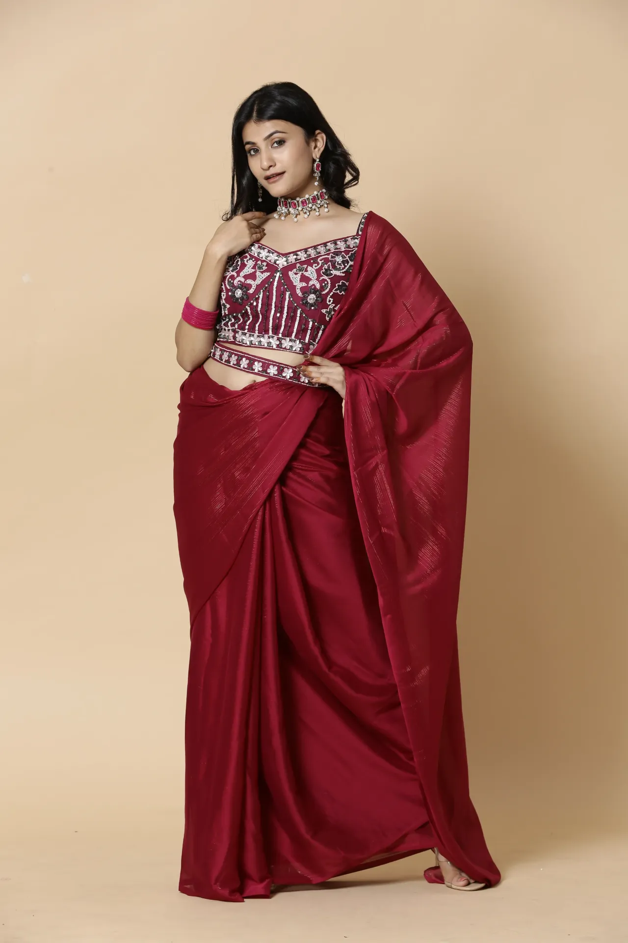 Vervee Couture Barn Red Ready-to-Wear Designer Saree