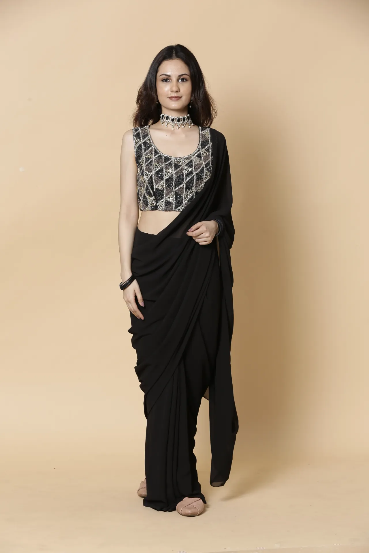 [VC26-AAKRITI-D100-16] Vervee Couture Black Designer Saree | Aakriti
