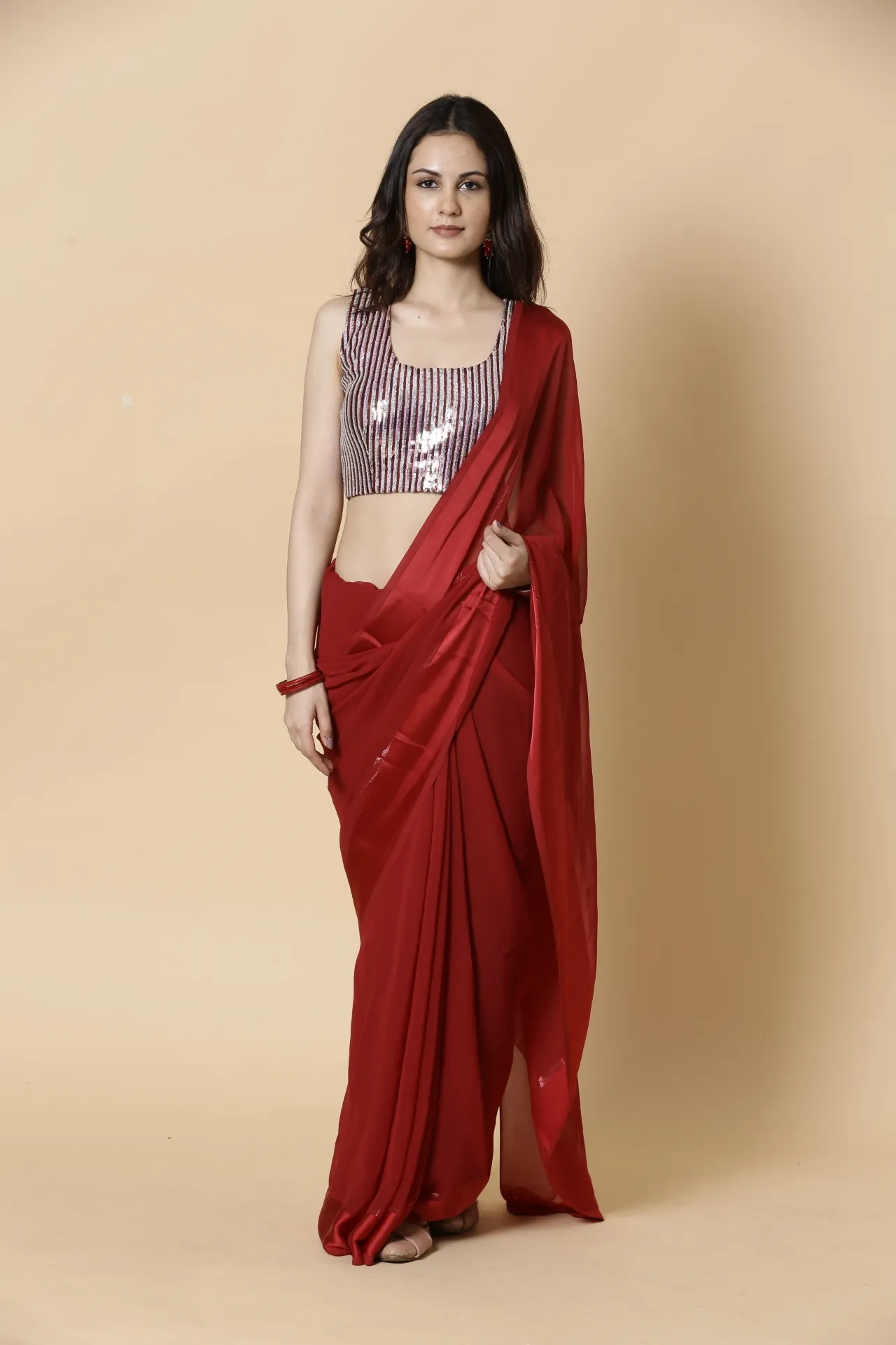 [VC26-AAKRITI-D100-67] Vervee Couture Red Designer Saree | Aakriti
