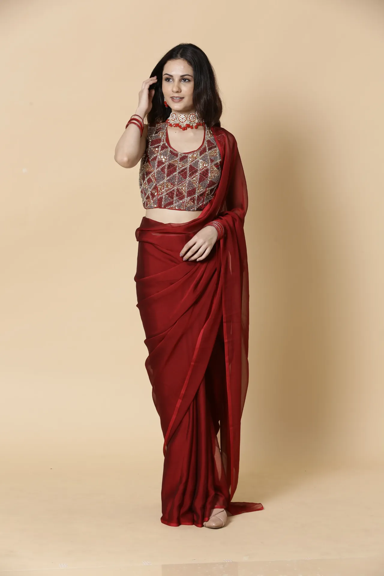 Vervee Couture Red Ready-to-Wear Designer Saree
