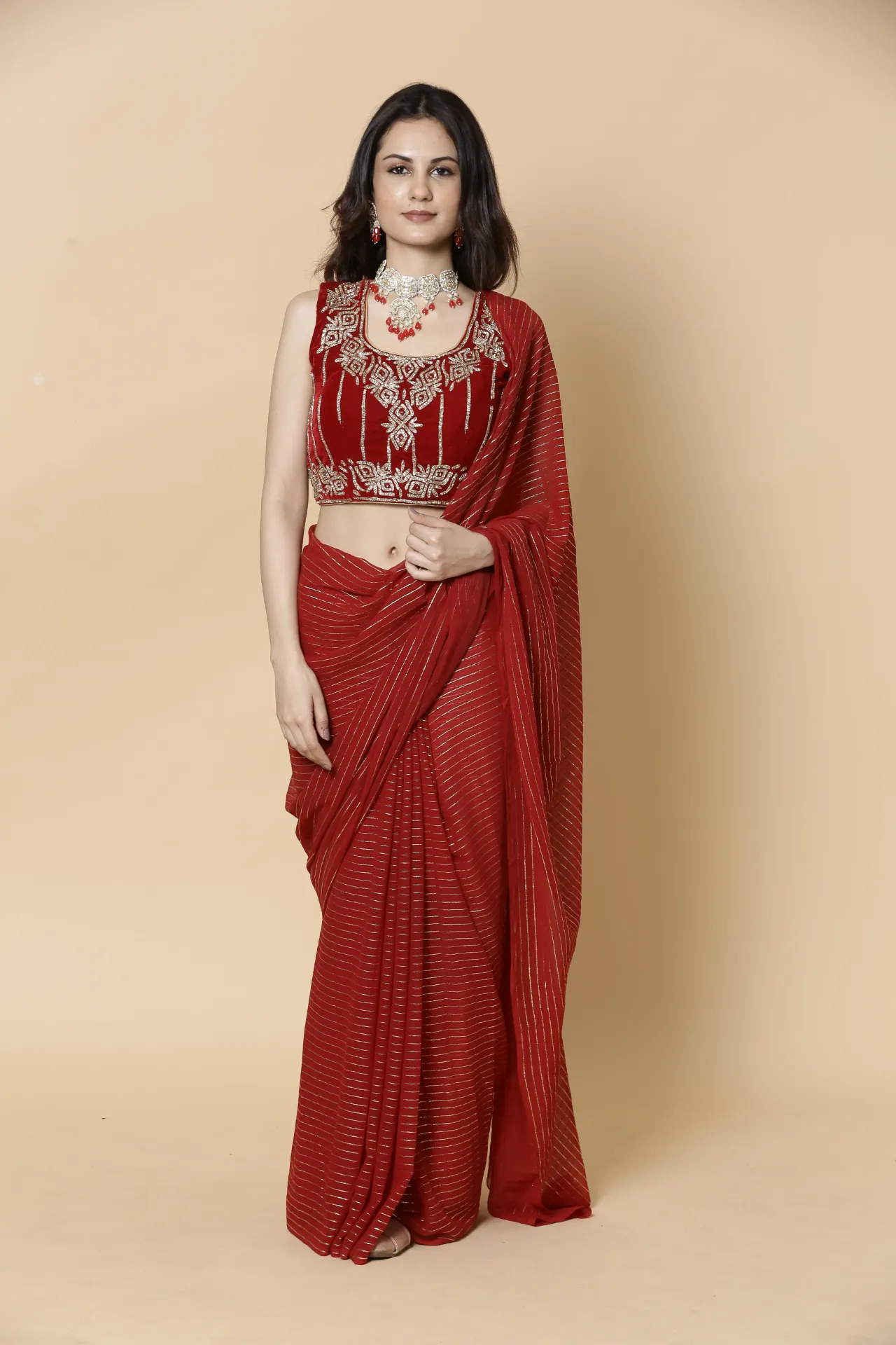 [VC26-AAKRITI-D100-62] Vervee Couture Red  Designer Saree | Aakriti