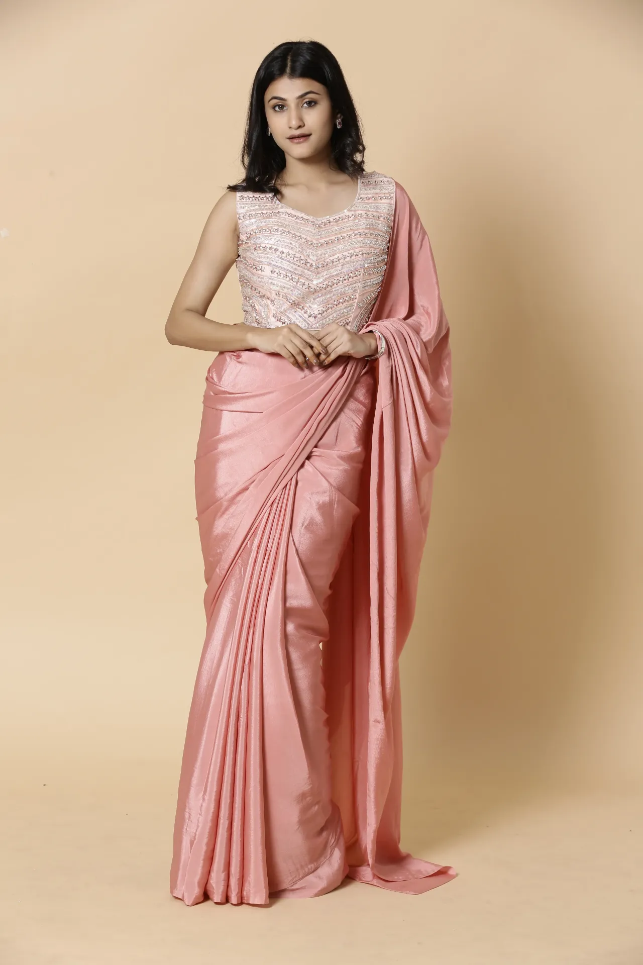 [VC26-AAKRITI-D100-02] Vervee Couture Baby Pink Designer Saree | Aakriti