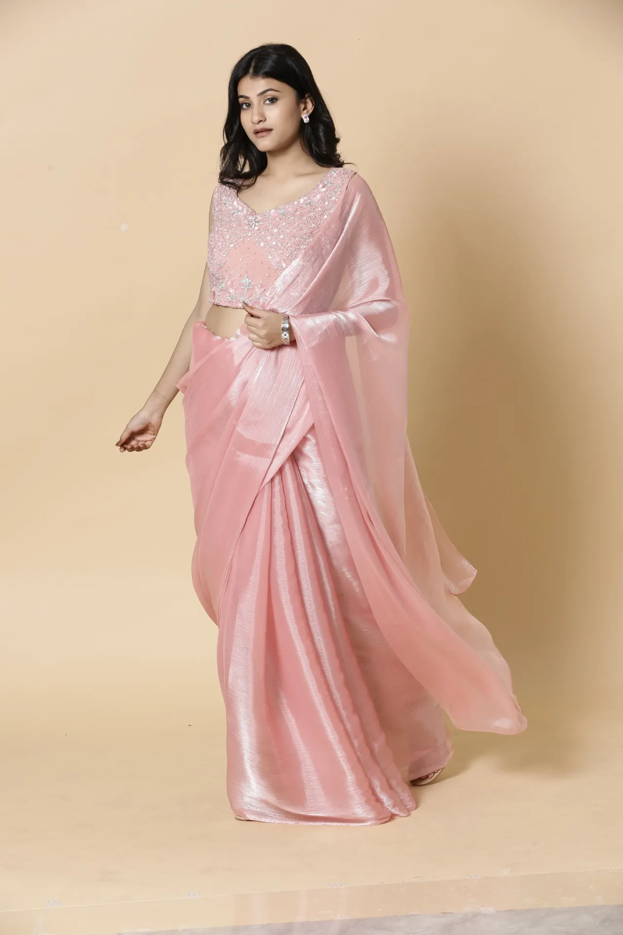 [VC26-AAKRITI-D100-01] Vervee Couture Baby Pink Designer Saree | Aakriti