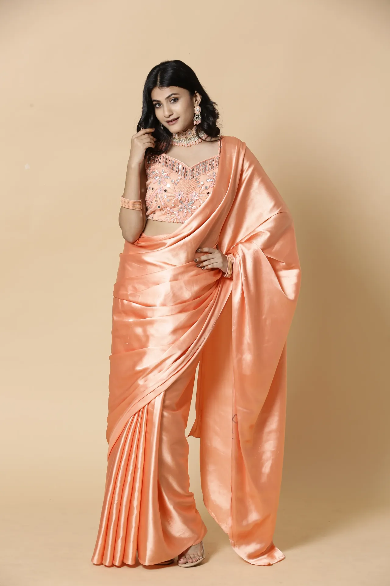 Vervee Couture Warm Marigold Orange Designer Saree | Aakriti