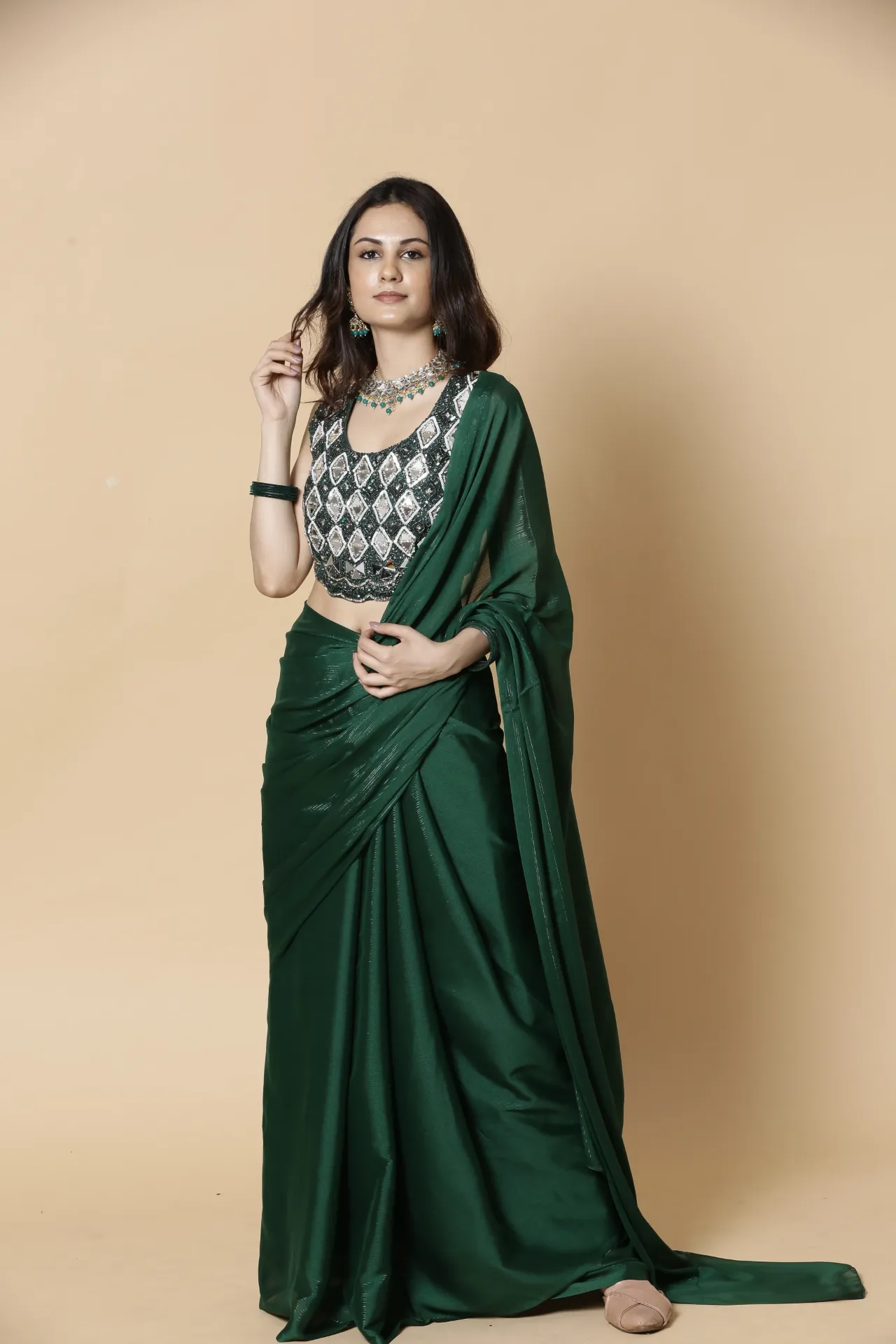 Vervee Couture Bottle Green Designer Wear Saree | Aakriti