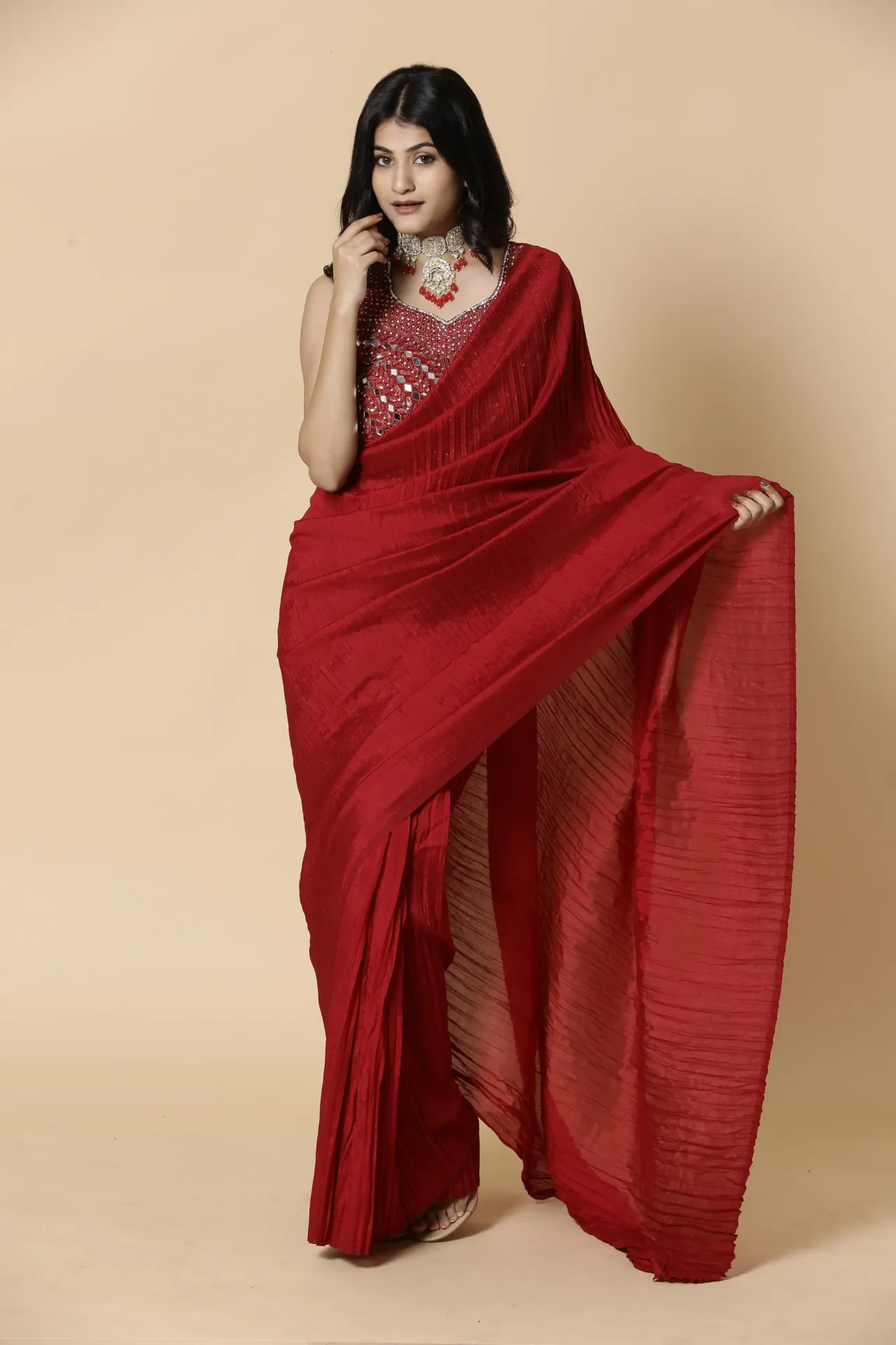 Vervee Couture Deep Barn Red Designer Saree | Aakriti