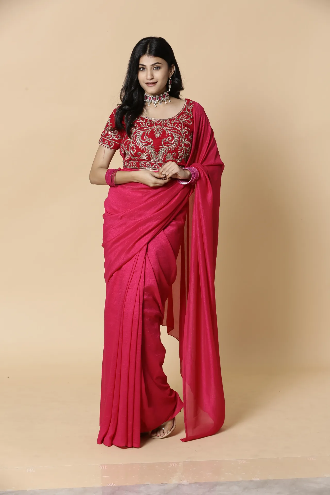 Vervee Couture Rani Pink Designer Wear Saree | Aakriti