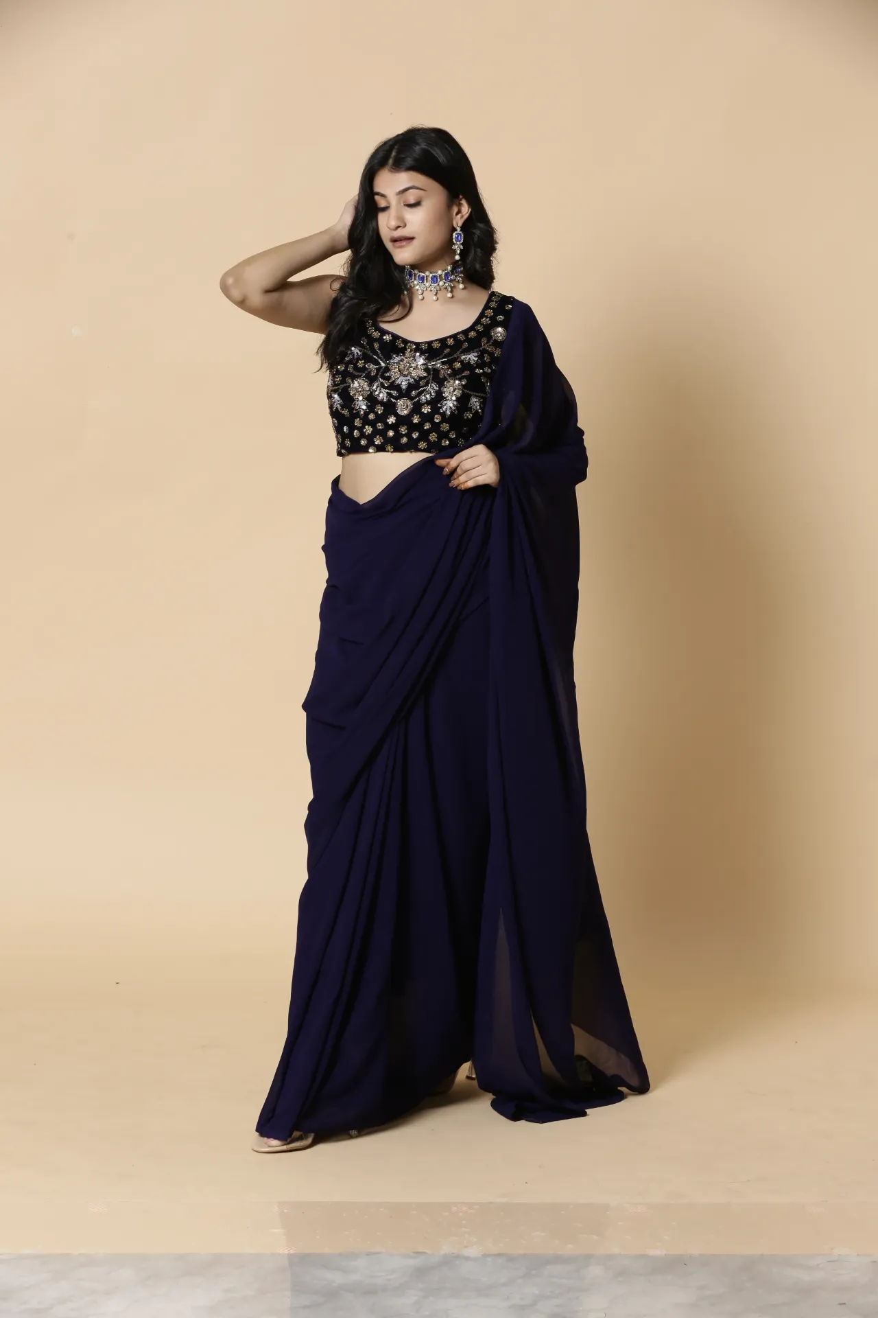 Vervee Couture Classic Navy Blue Designer Saree | Aakriti