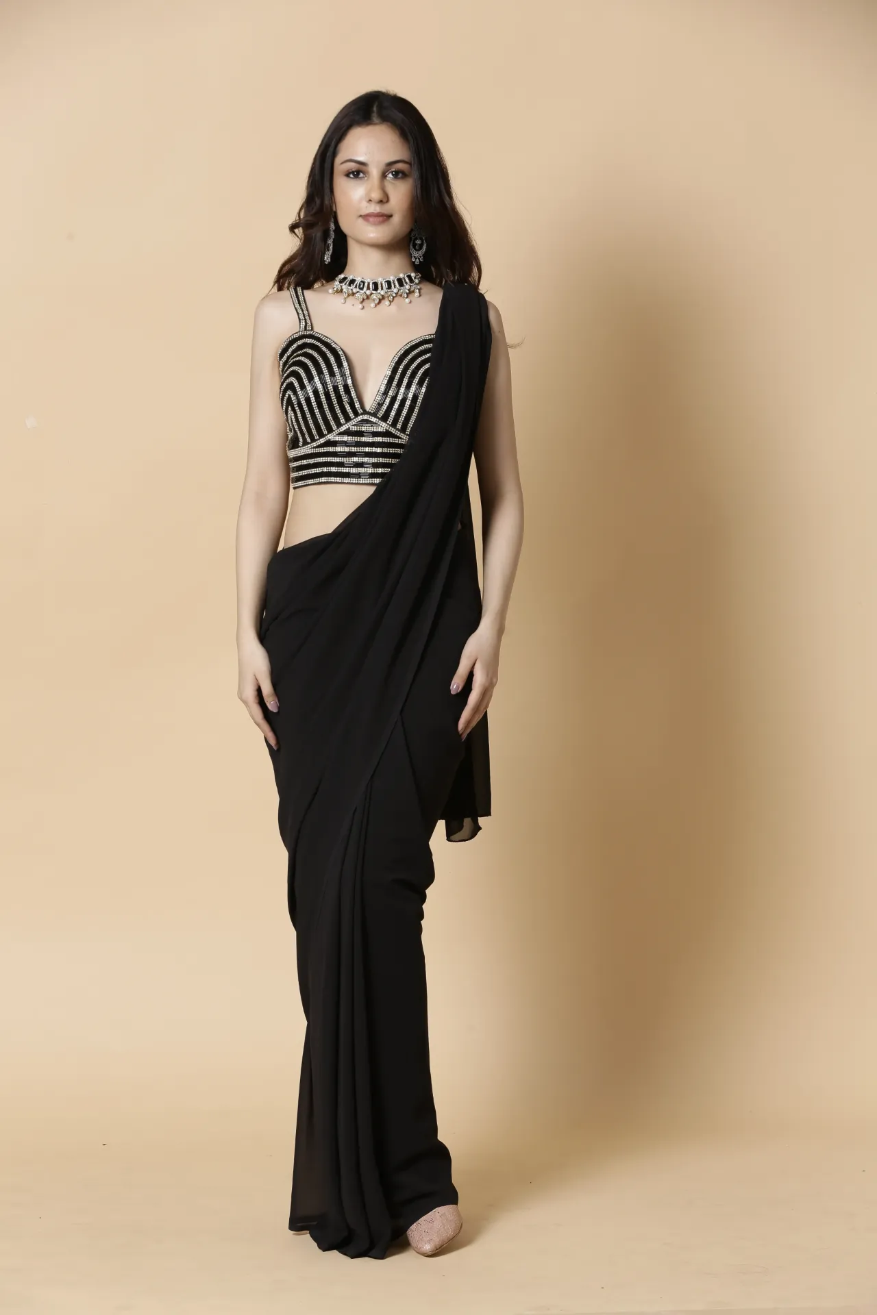 Vervee Couture Classic Jet Black Designer Saree | Aakriti