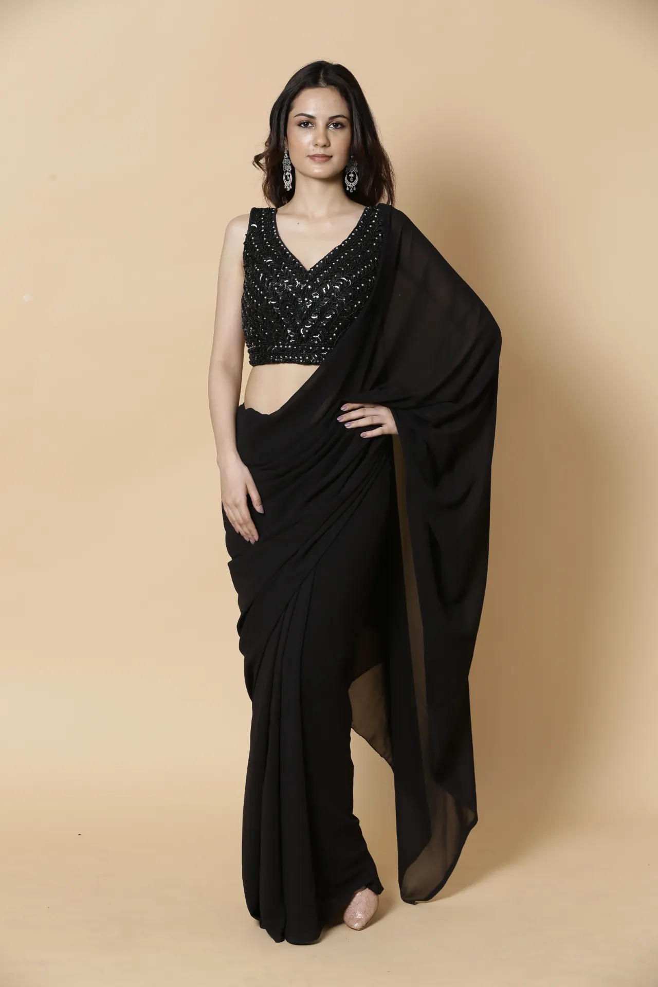 Vervee Couture Classic Jet Black Designer Saree | Aakriti