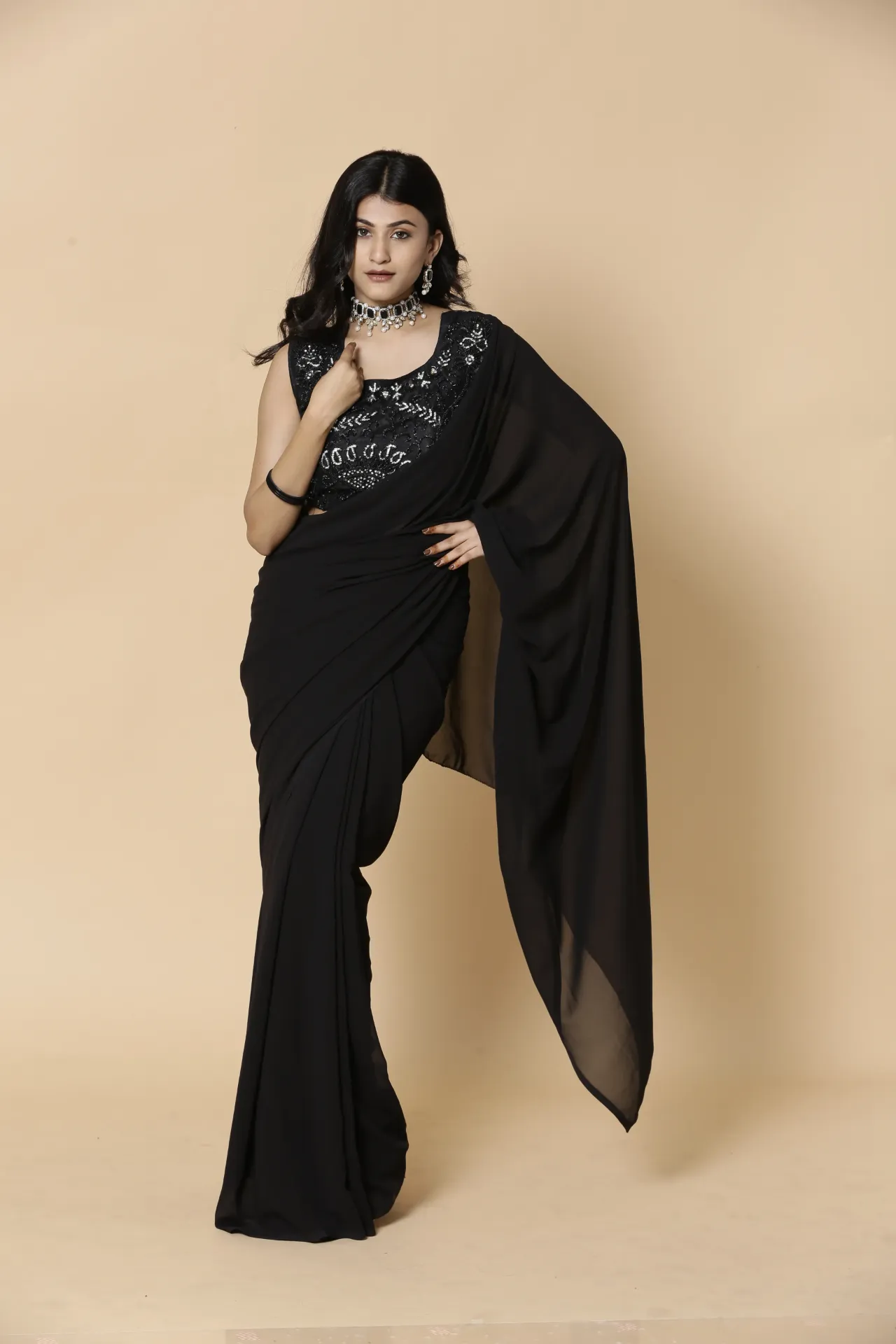 [VC26-AAKRITI-D100-20] Vervee Couture Black Designer Wear Saree | Aakriti