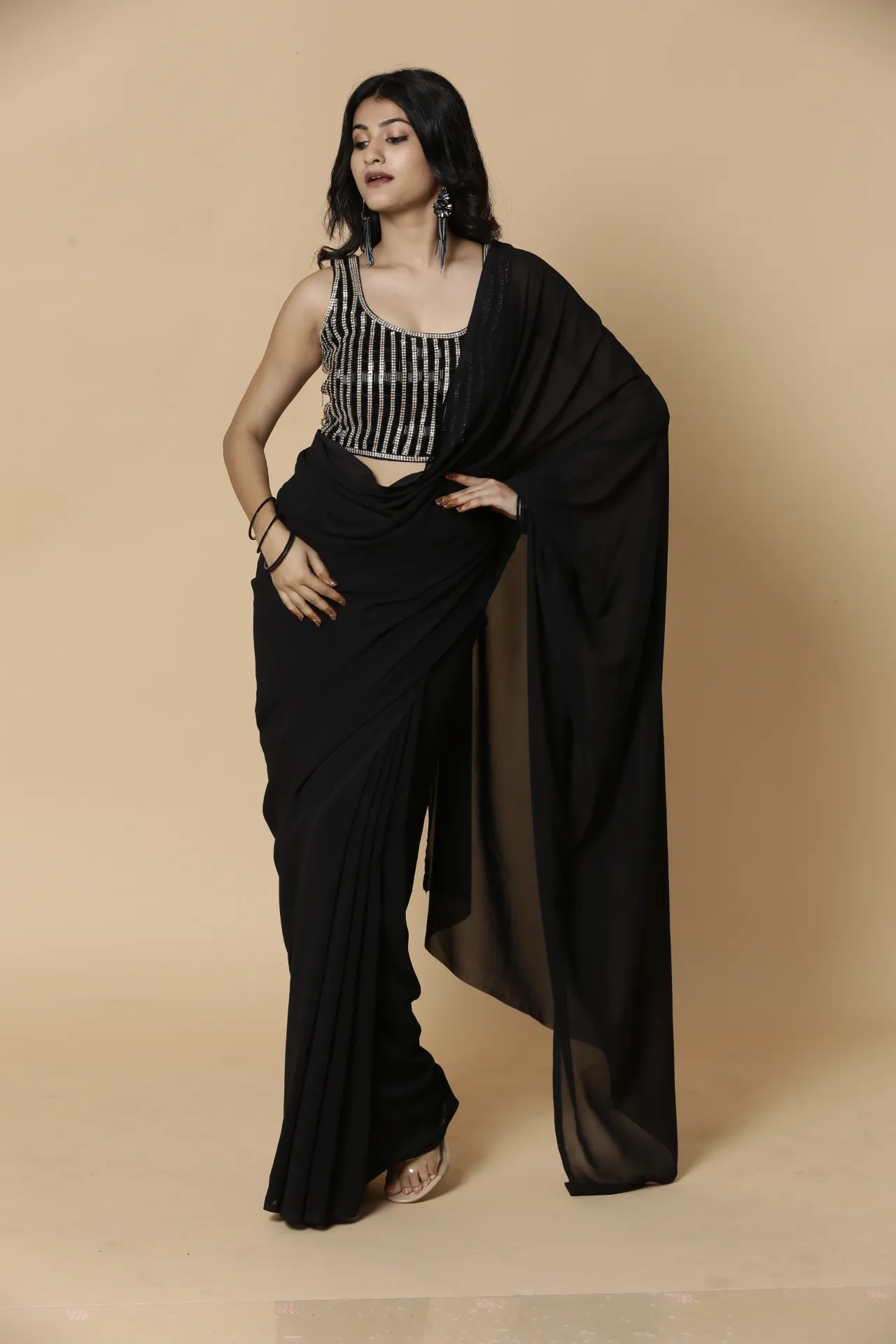 Vervee Couture Classic Jet Black Designer Saree | Aakriti