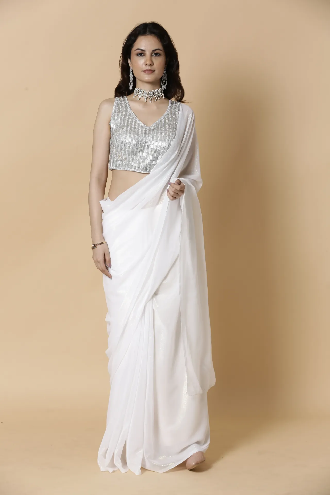 Vervee Couture Soft Ivory White Designer Saree | Aakriti