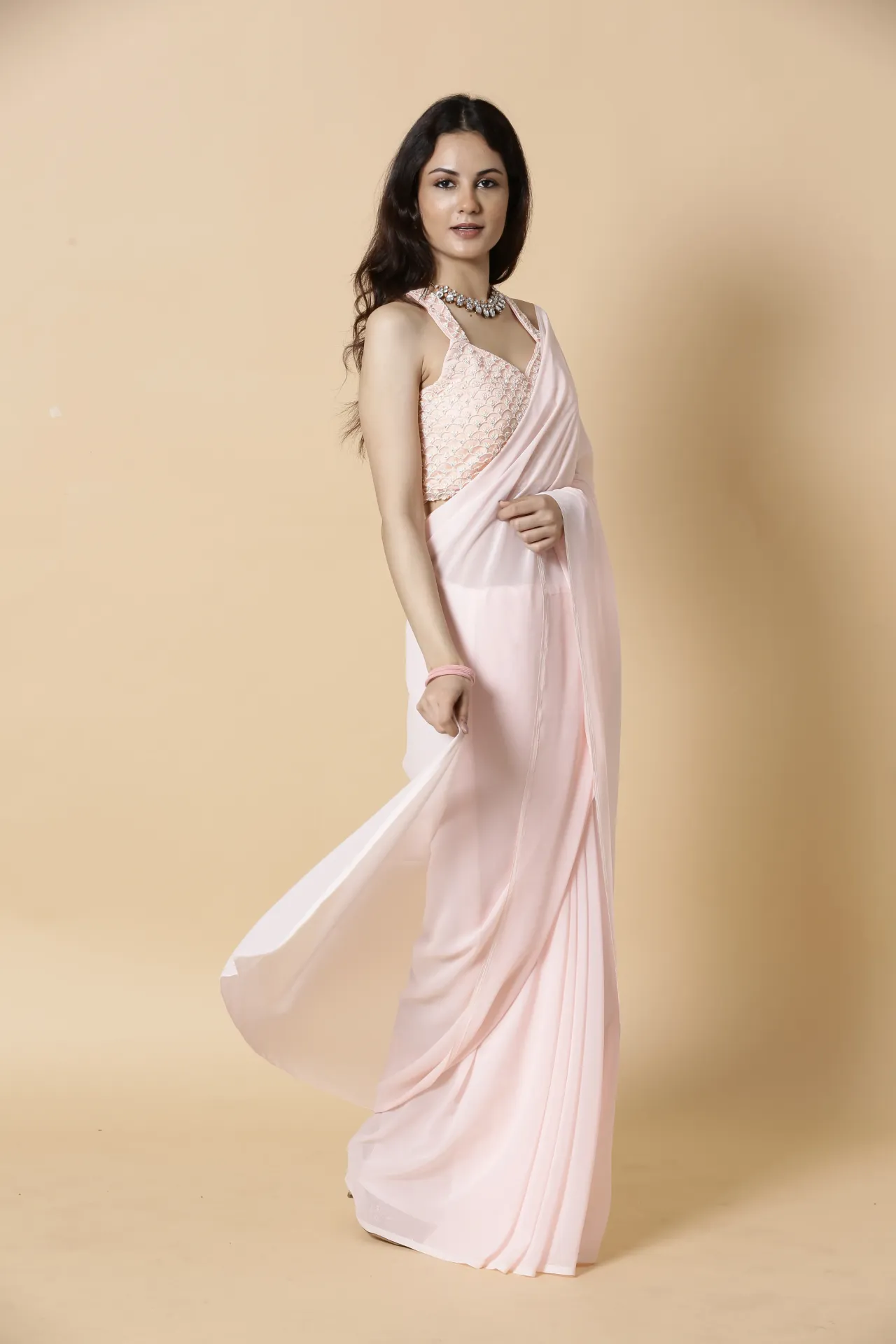 Vervee Couture Baby Pink Designer Wear Saree | Aakriti