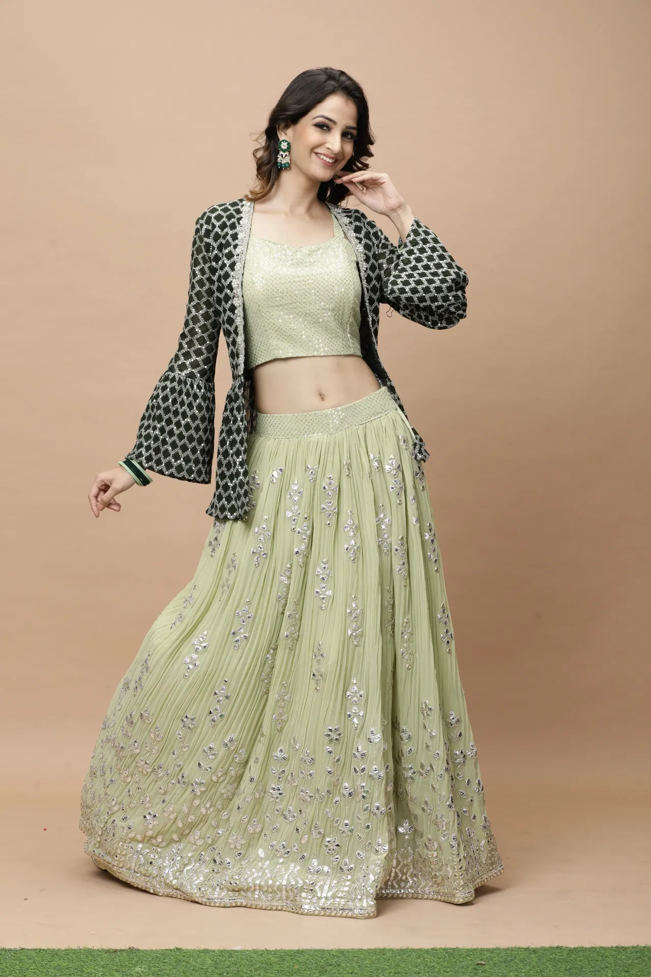 [VC26-LEH-D98-05] Vervee Couture Pastel Green Designer Lehenga | Leh