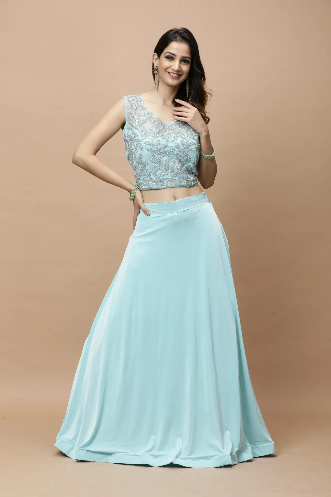 Vervee Couture Sky Blue Designer Lehenga | Leh