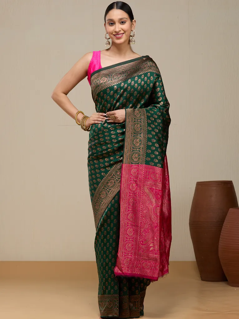 [VC26-AAVYA-D67-06] Vervee Couture Bottle Green Banarasi Silk Saree