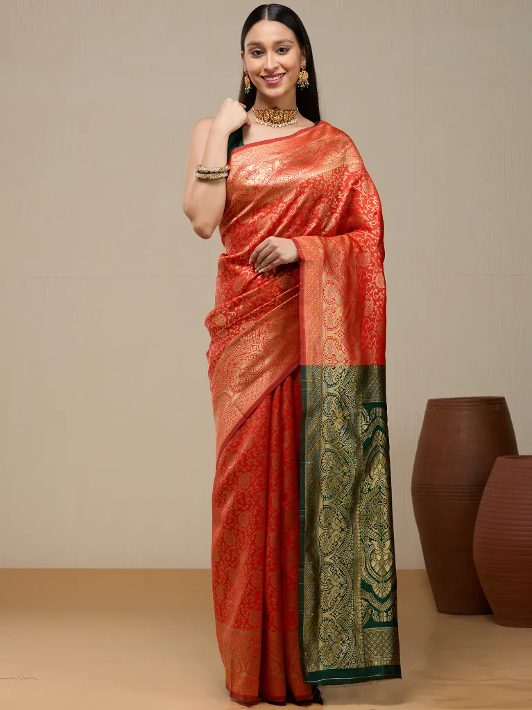 Vervee Couture Classic Crimson Red Banarasi Silk Saree | Aavya