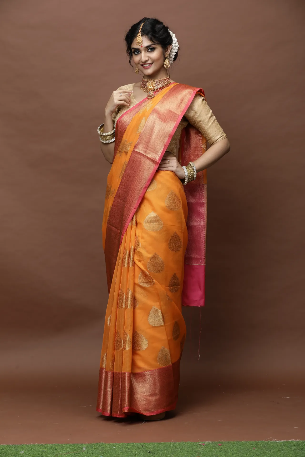 Vervee Couture White Banarasi Silk Saree