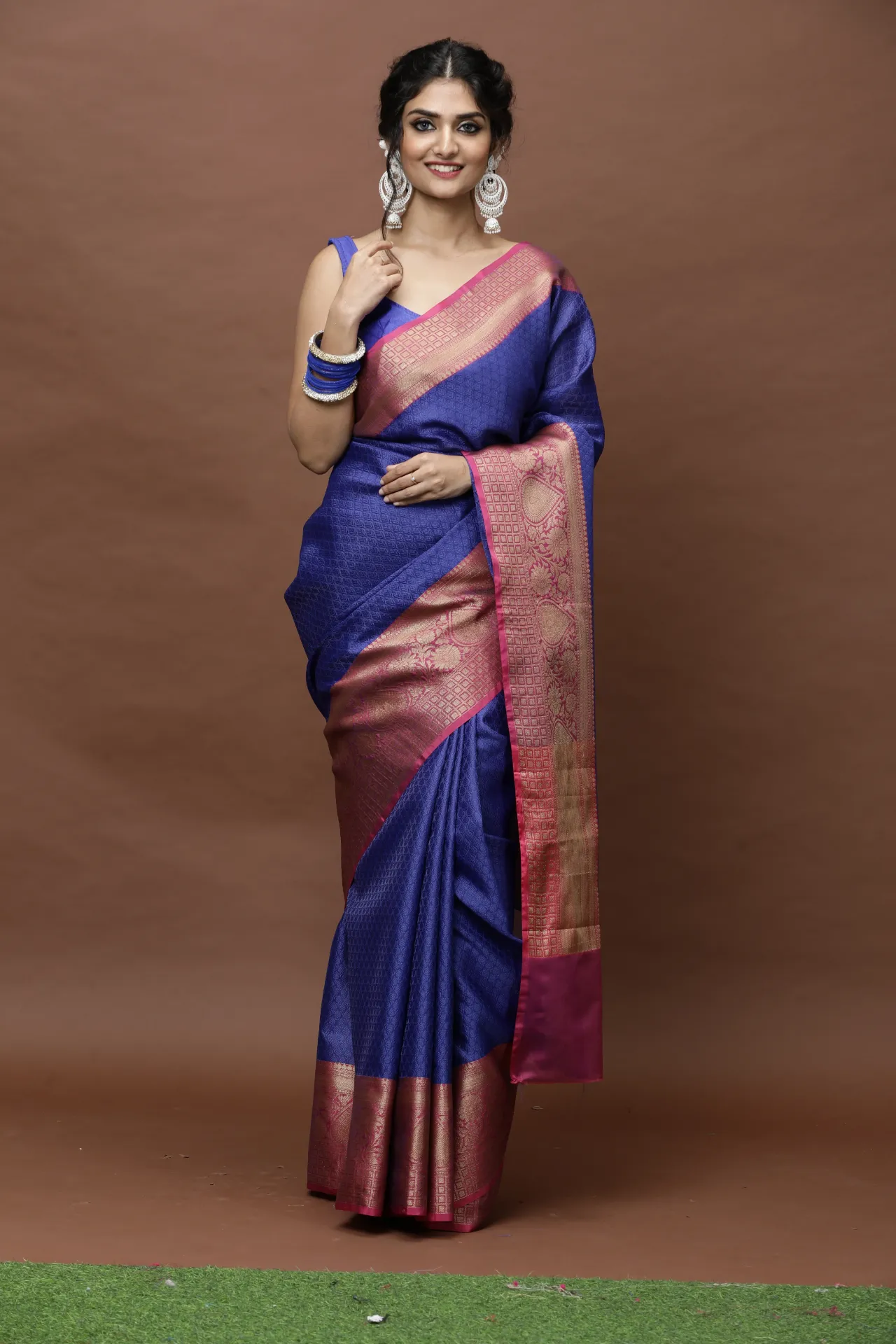 Vervee Couture Regal Royal Blue Banarasi Silk Saree | Davya