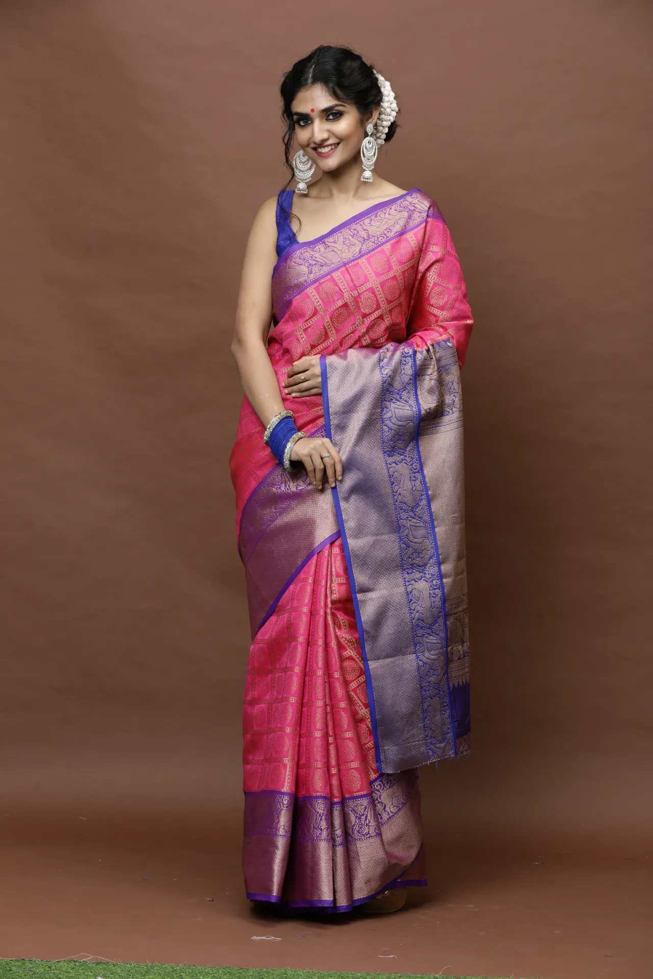 [VC26-DAVYA-D66-19] Vervee Couture Pink Banarasi Silk Saree